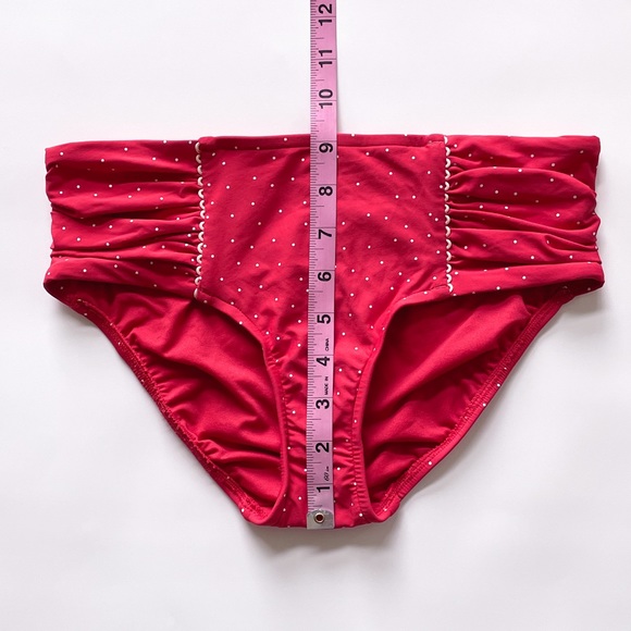 Seafolly Red Off White Polka Dot Harlow Ruched Side Retro Bikini Bottoms 4 NWT - Picture 6 of 9